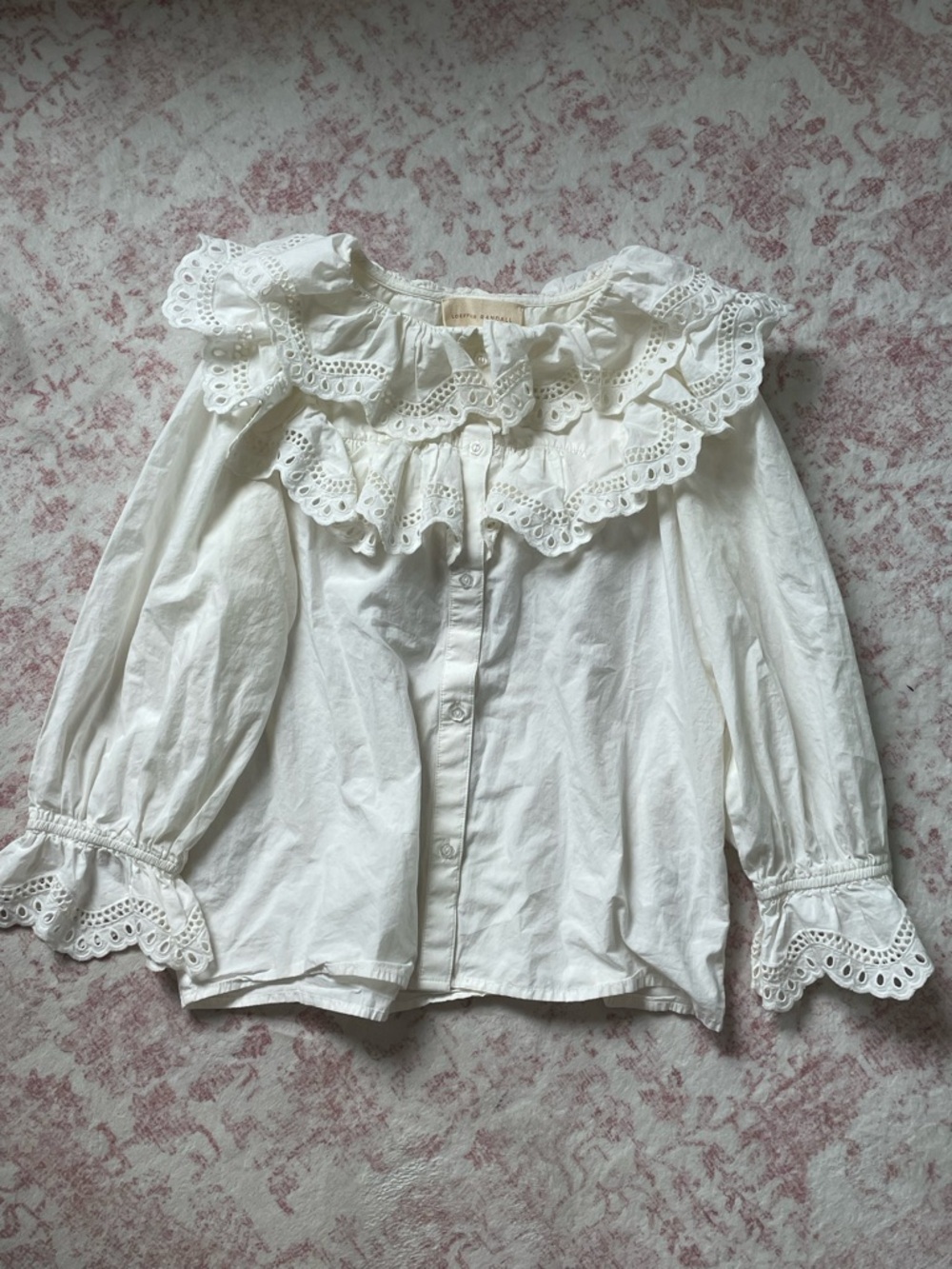 Loeffler Randall White Eyelet Ruffle Button-Front Blouse